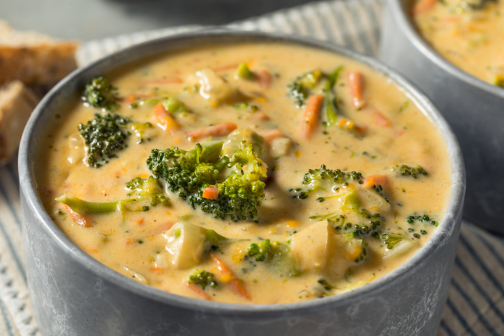 Homemade Healthy Broccoli Cheddar Soup with Bread