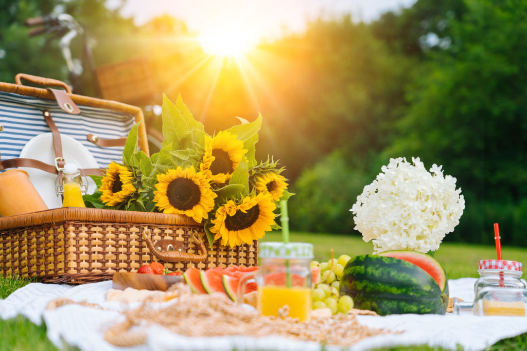 Summer picnic with sunflowers